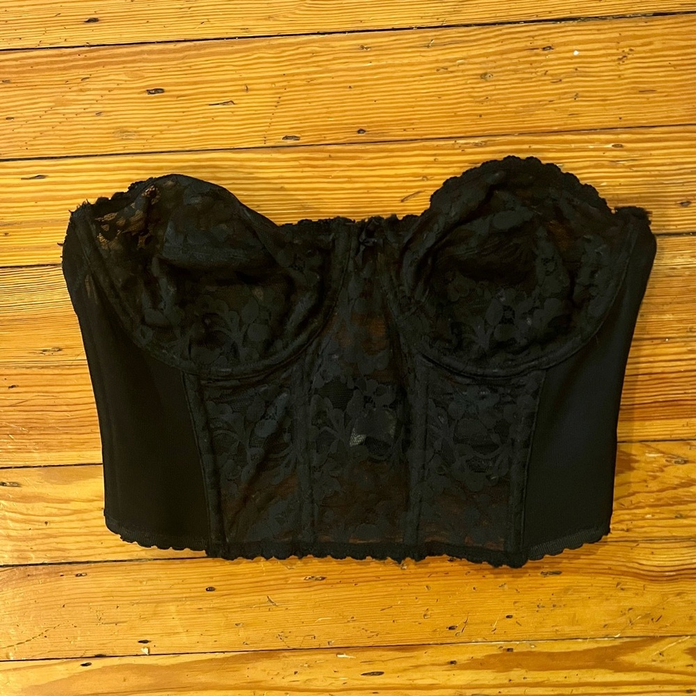 Vintage Subtract Black Lace Boned Corset Top / Bustier Size 38B